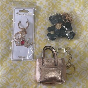 3 Bag Charm/Keychain Set! Teddy Bear, Mini Tote & Crown NWT
